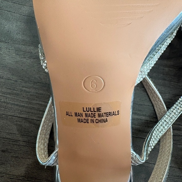 Lulu's Lullie Silver Vinyl Rhinestone Ankle Strap Pointed-Toe Pumps Heels - Picture 8 of 10